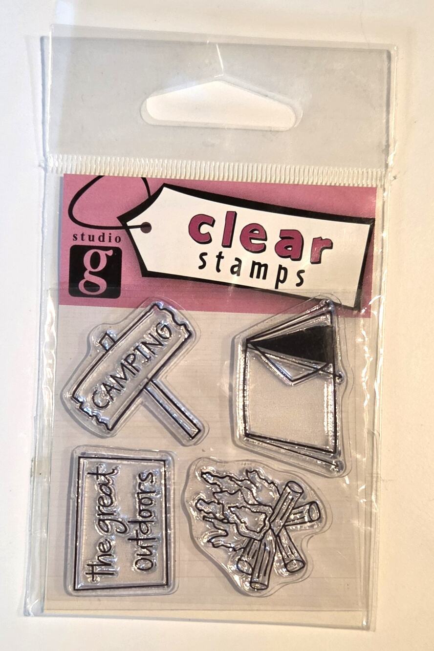 Studio G Clear Stamps 4 Camping Theme Tent Campfire Outdoor Mini 1"